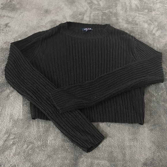 UK2LA Knit Sweater Ribbed‎ Crew Neck Pullover Casual Comfy Black Size Small - Picture 2 of 4